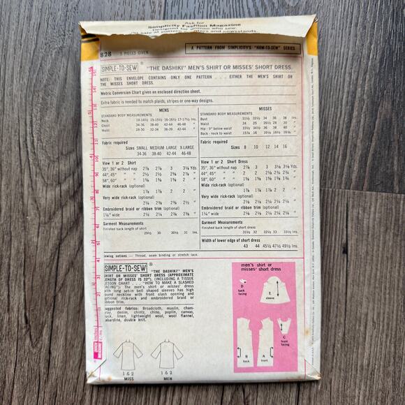 Vintage 1970s Simplicity 7205 Sewing Pattern Men Sz XL Dashiki Top COMPLETE - Picture 2 of 2